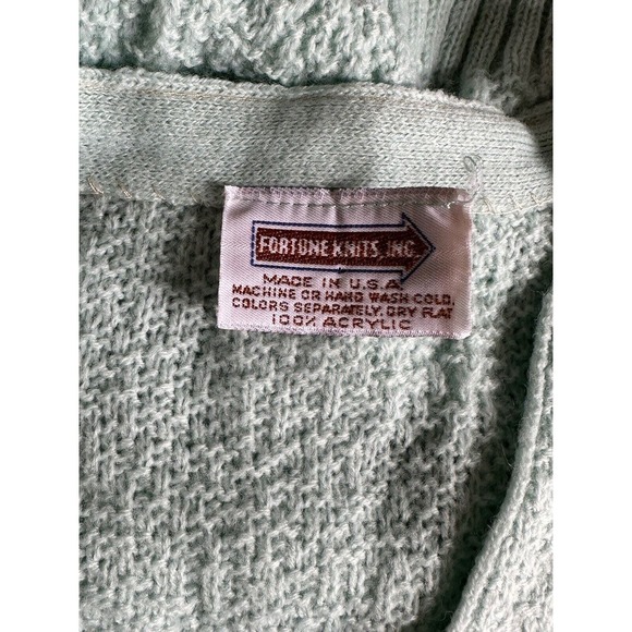 Vintage Mint Green Button Up Cardigan V Neck Fortune Knits Unsized - Picture 5 of 6